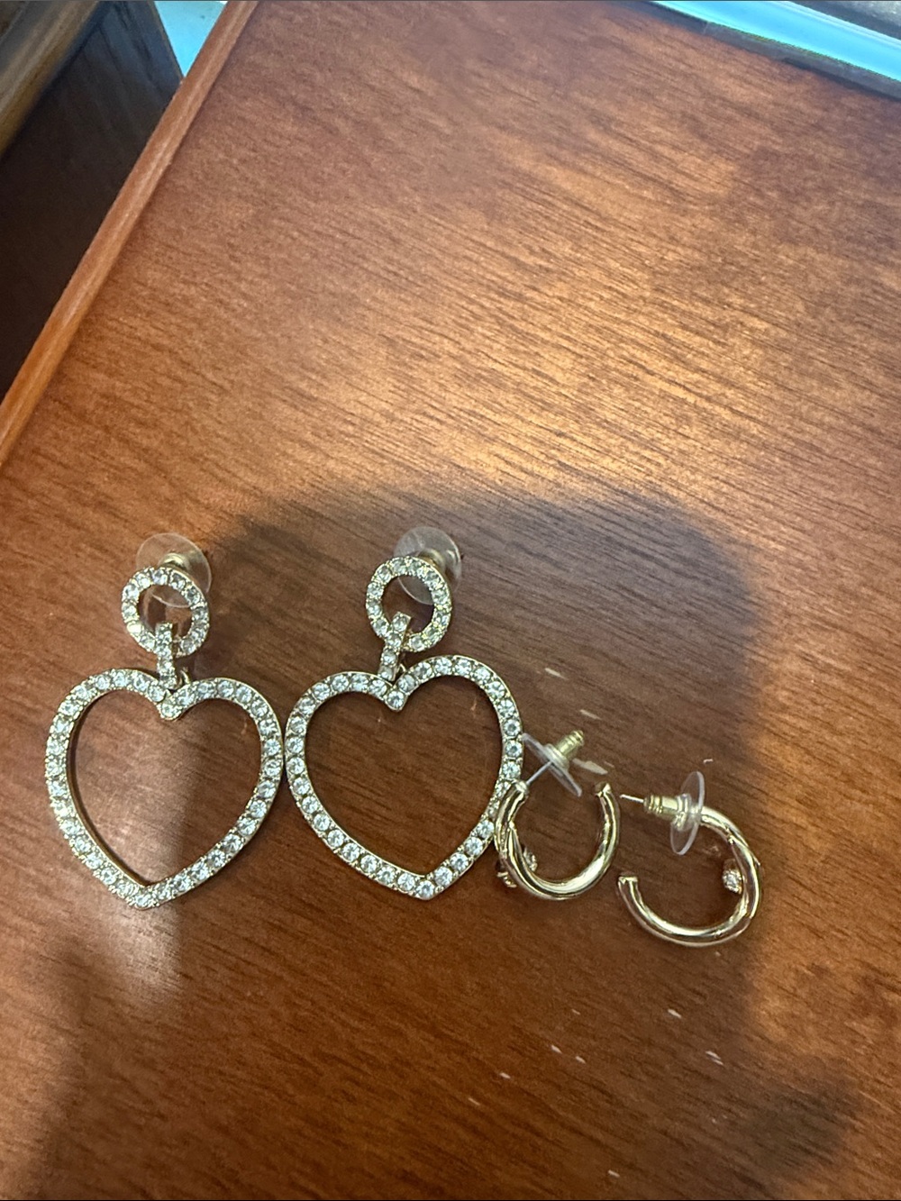 Park Lane Gold Heart Drop Earrings with Clear Crystals